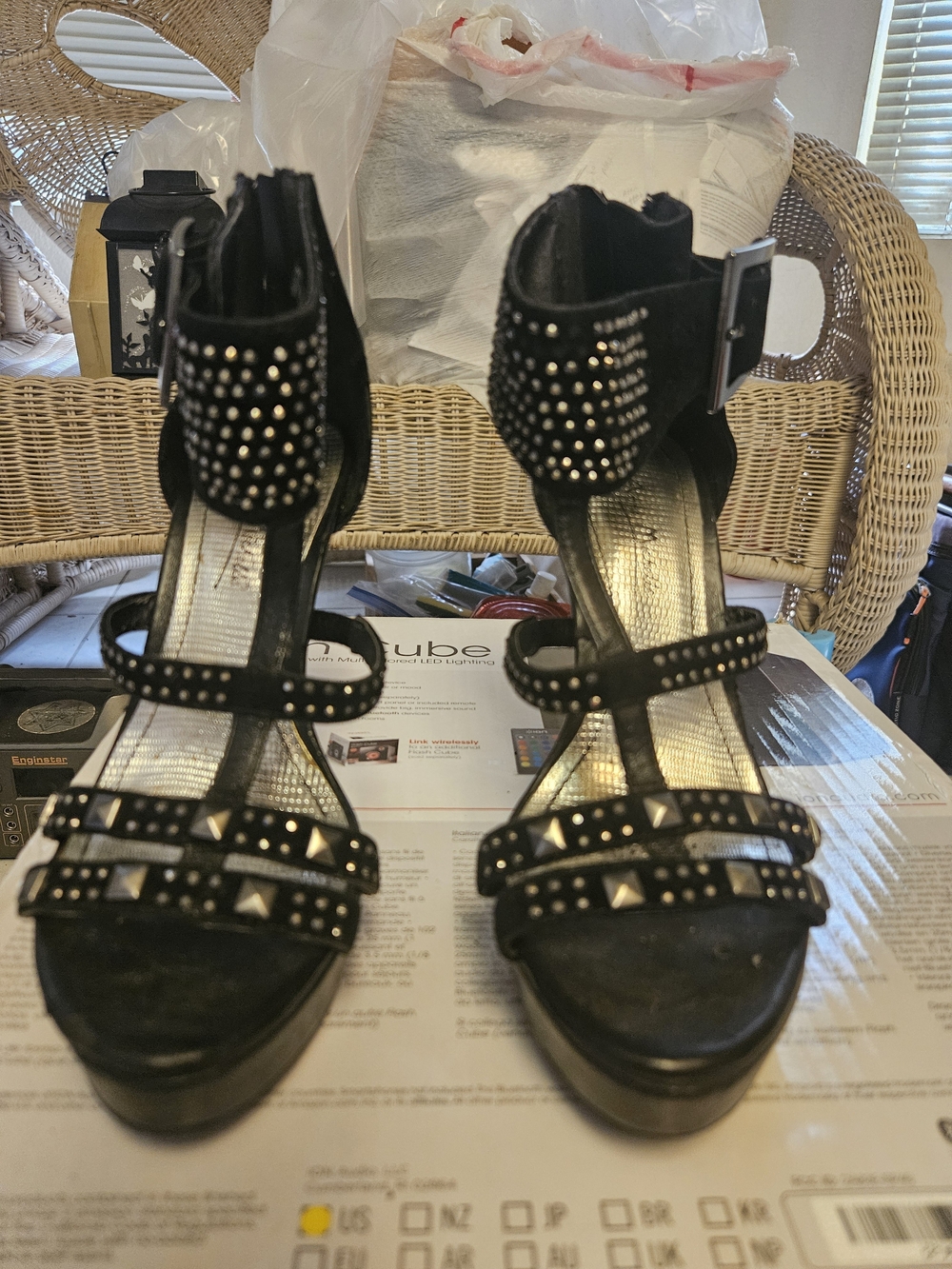 Studded Black High-Heel Sandals - Women
